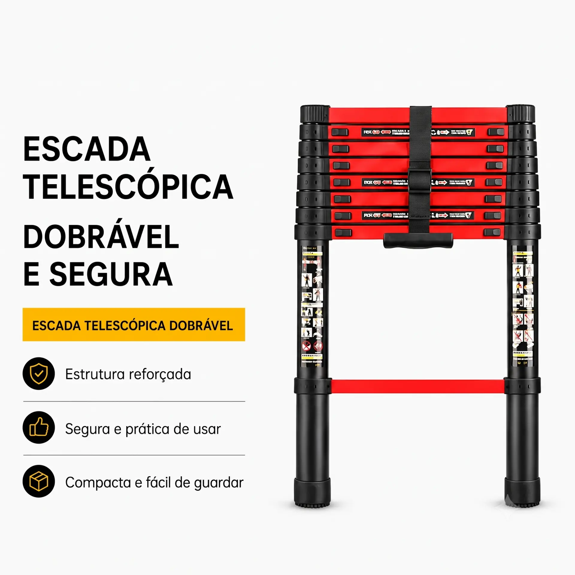 Escada Telescópica Dupla 5m 13 Degraus Dobrável Alumínio Antiderrapante 150kg — imagem 1