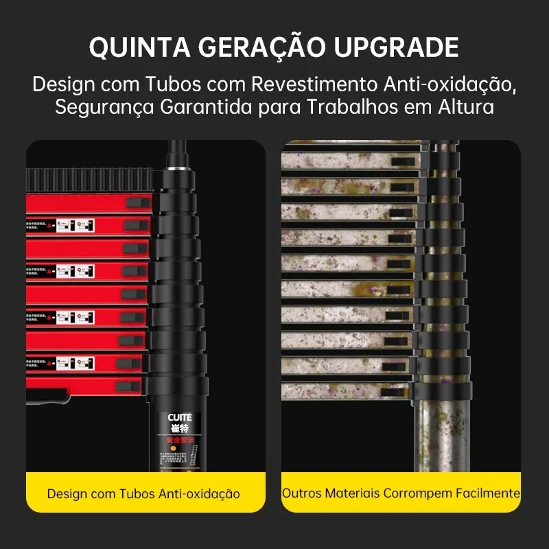 Escada Telescópica Dupla 5m 13 Degraus Dobrável Alumínio Antiderrapante 150kg — imagem 6